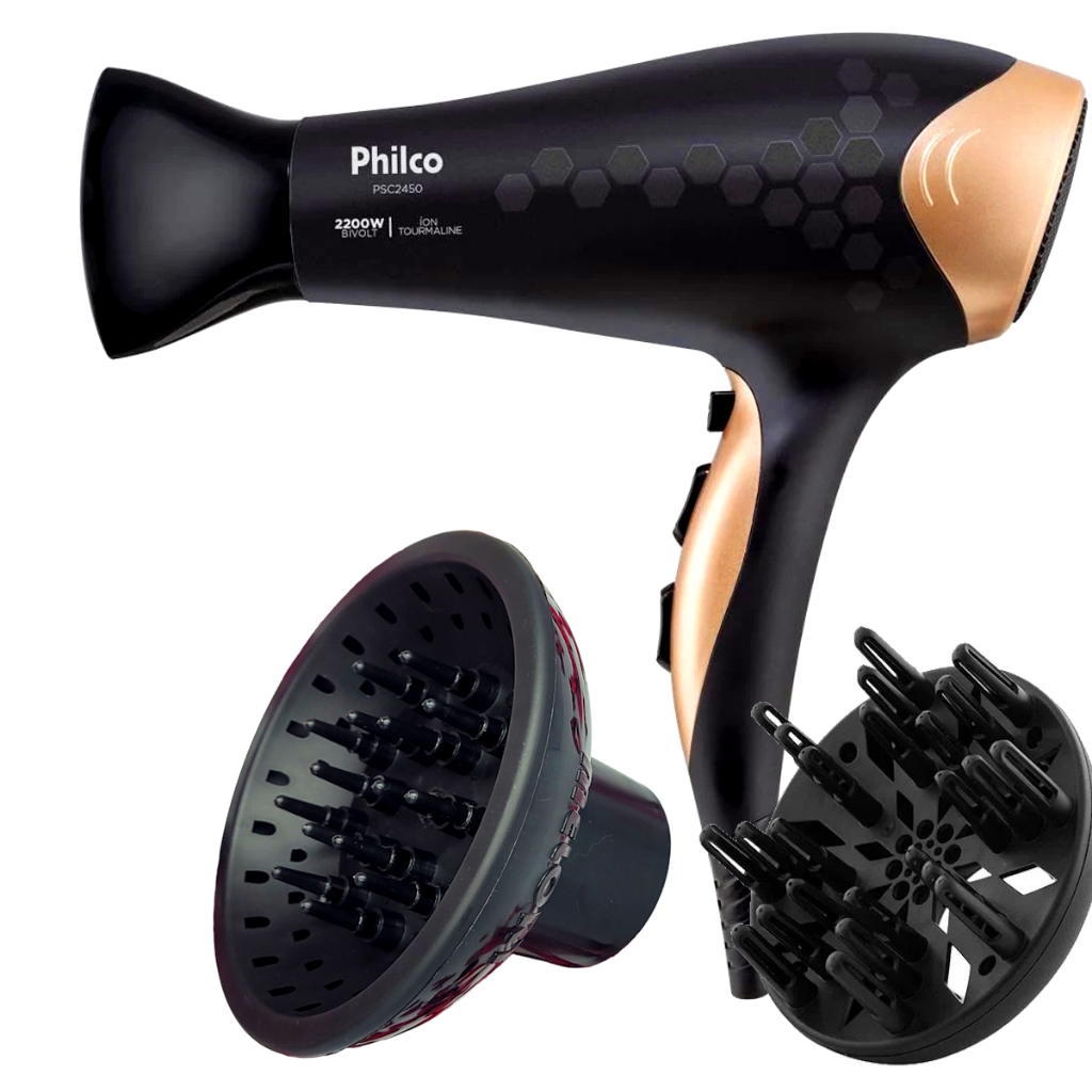 Secador De Cabelo Philco Profissional Tourmaline Ions 2200w Ar Quente Frio Stilus Com 2 Difusor Cachos em Oferta na Shopee