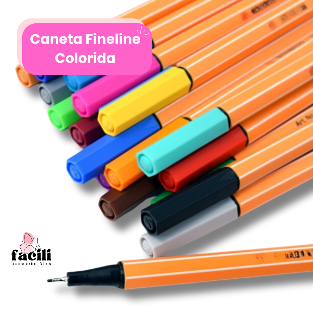 Kit 12 Canetas Ponta Fina Coloridas - Fine Line