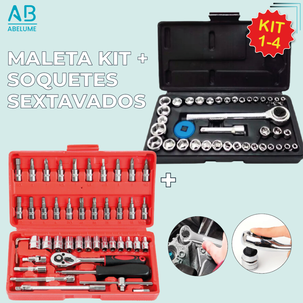 Kit de Ferramentas com 46 Peças + Maleta com Jogo de Soquete Reversível Catraca | Conjunto de Chaves - Home & Living