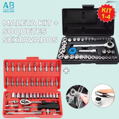 Ferramentas com 46 Peças + Maleta com Jogo de Soquete Reversível Catraca | Conjunto de Chaves