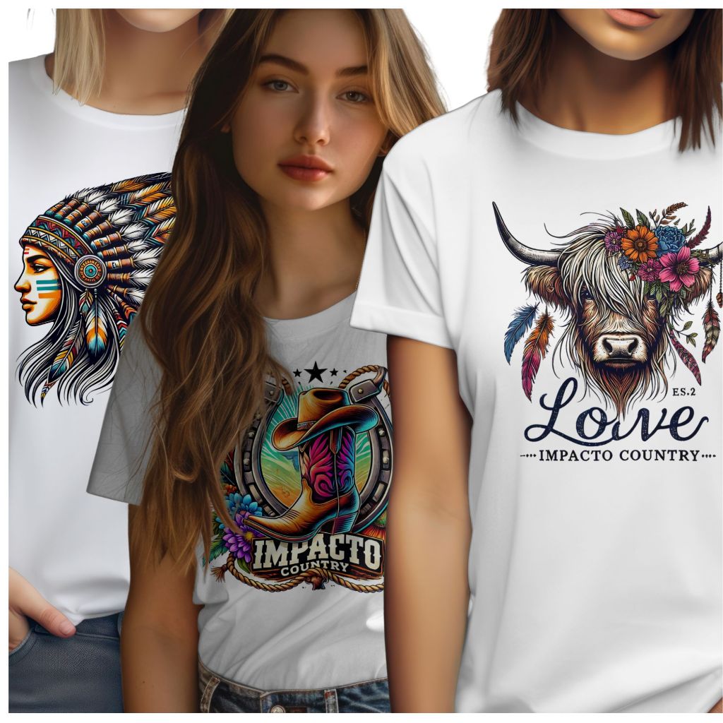Kit 3 Camisetas Country Feminina  Baby Look ARIAT IMPACTO COUNTRY TEXAS FARM Blusa Rodeio Promoção