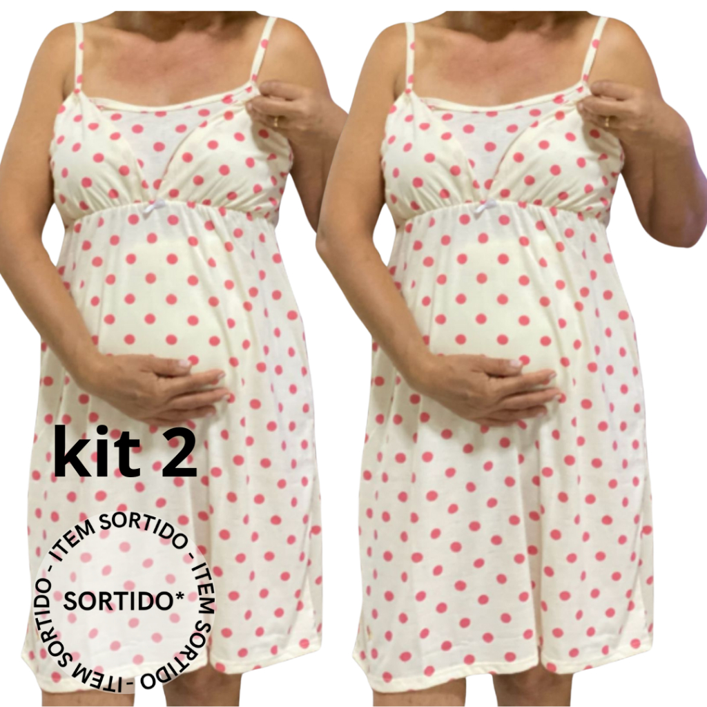 camisola amamentar kit com 2 gestante mamae mae em Oferta na Shopee