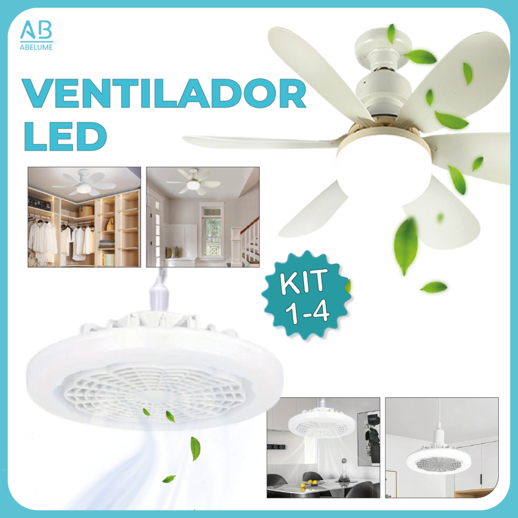 Kit 4 Ventilador de Teto com LED Lâmpada E27 Controle Remoto Luminária Economica de Energia Bivolt - Home & Living