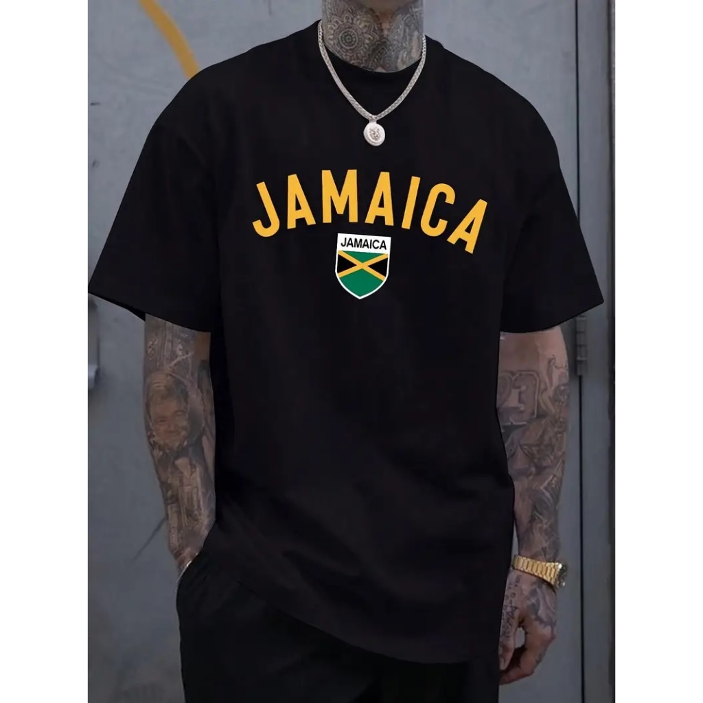 Camiseta Masculina Estilosa Estampa Jamaica País Camisa Básica 100% Algodao