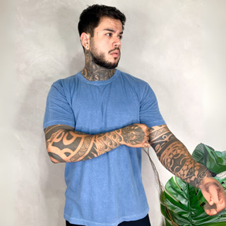 Camiseta Masculina Manga Curta Algodão Premium Estonada Fio Penteado 30.1 Lisa Casual Blusa Camisa em Oferta na Shopee