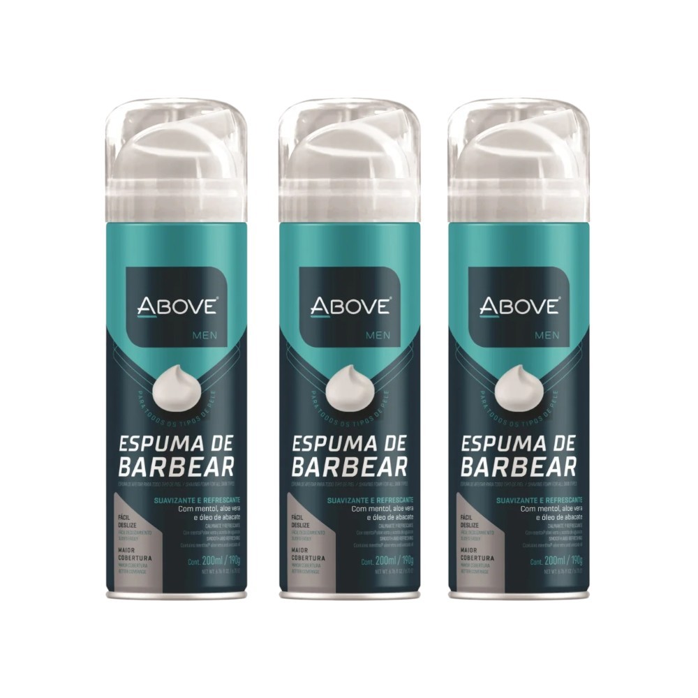 Kit 3un Espuma de Barbear Above Men 200ml - Barbear suave e pele protegida em Oferta na Shopee