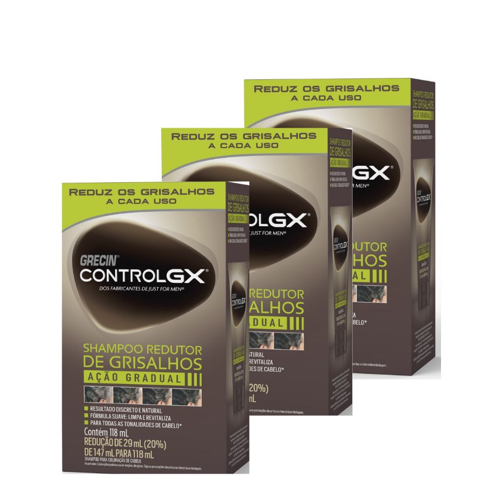 Kit 3x unid. - Grecin Control GX Shampoo Redutor Gradual de Grisalhos 118ml - Para todos o...