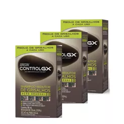 Kit 3x unid. - Grecin Control GX Shampoo Redutor Gradual de Grisalhos 118ml - Para todos os tipos e natural de cabelo.