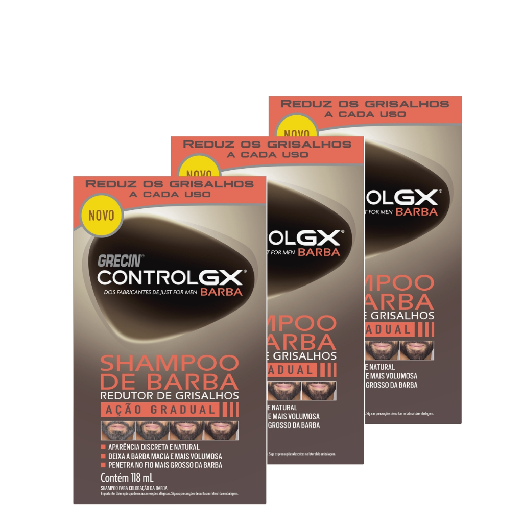 Kit 3x unidades Grecin Control Gx Shampoo De Barba e Redutor Grisalhos - Para todos os tipos de barba. Aparência jovem em Oferta na Shopee