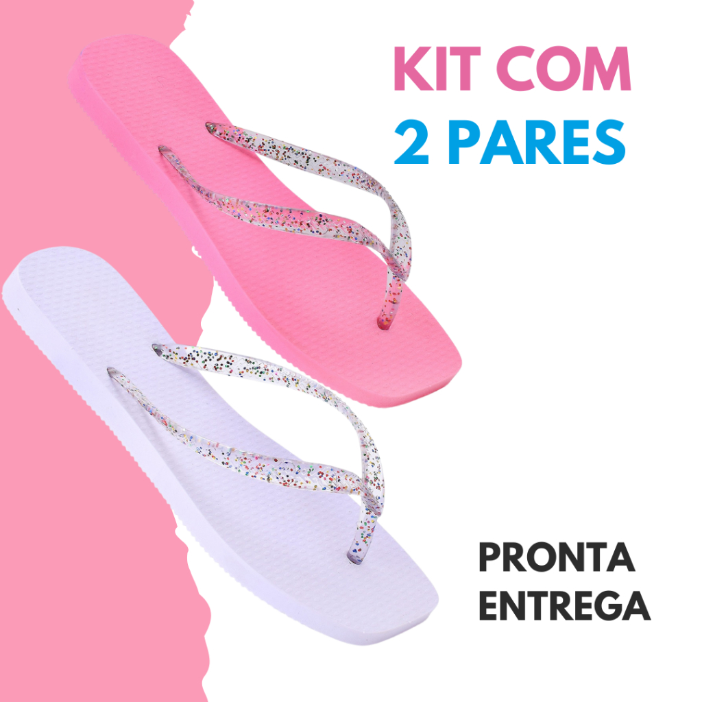 Kit 2 pares Chinelo Feminino menina adulto 33 ao 39 correia Glitter leve e macio Envio Rápido em Oferta na Shopee
