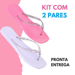 Kit 2 pares Chinelo Feminino menina adulto 33 ao 39 correia Glitter leve e macio Envio Rápido em Oferta na Shopee
