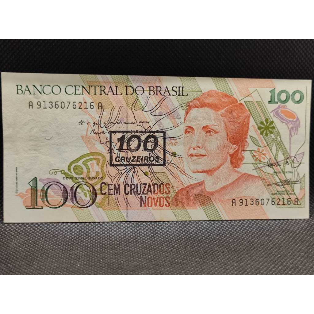 Cédula cem cruzados novos com carimbo 100 cruzeiros C211