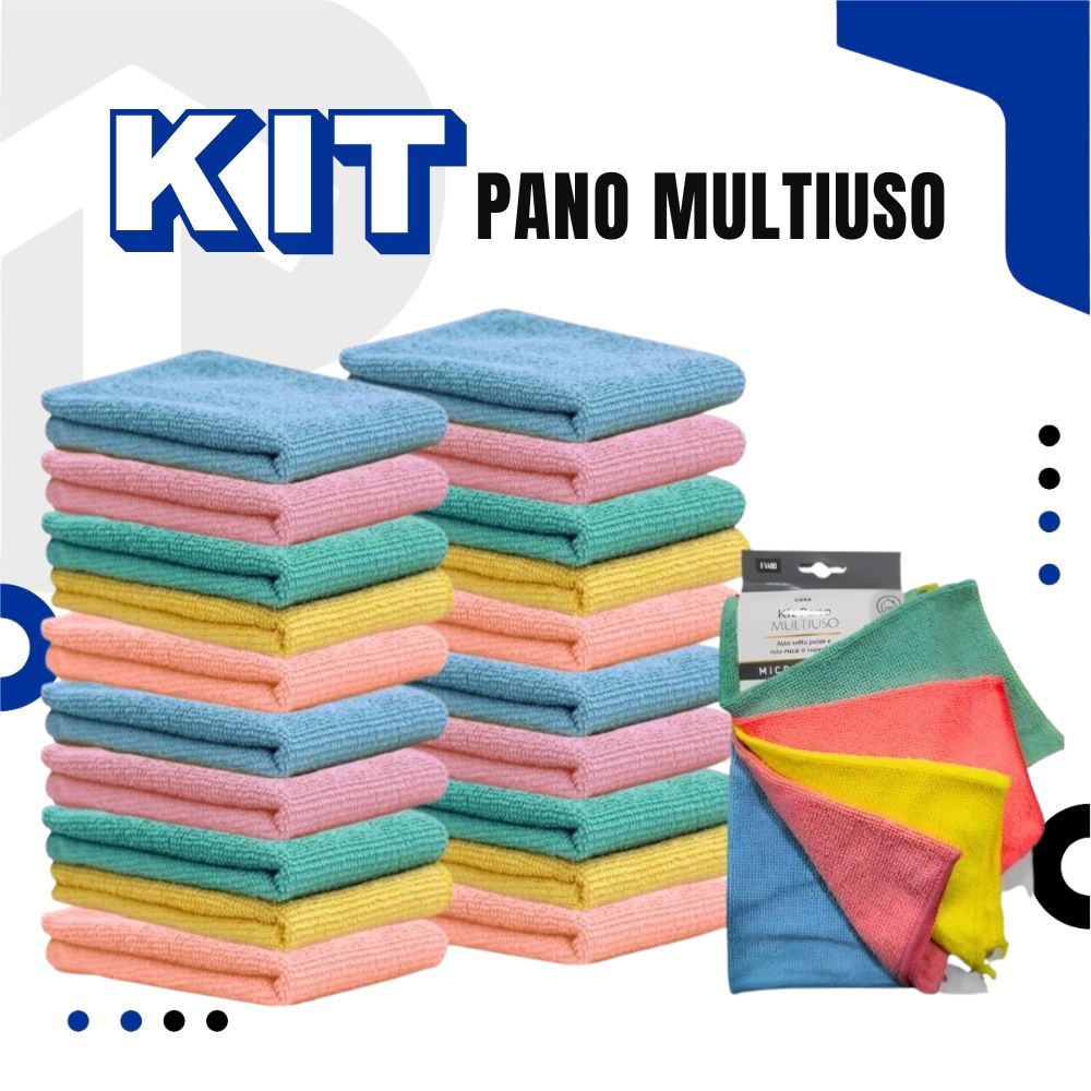 Kit Panos De Limpeza Microfibra Alta Absorção Multiuso 25 x 25cm - 3/5/6/9/10/12/15/20 Peças