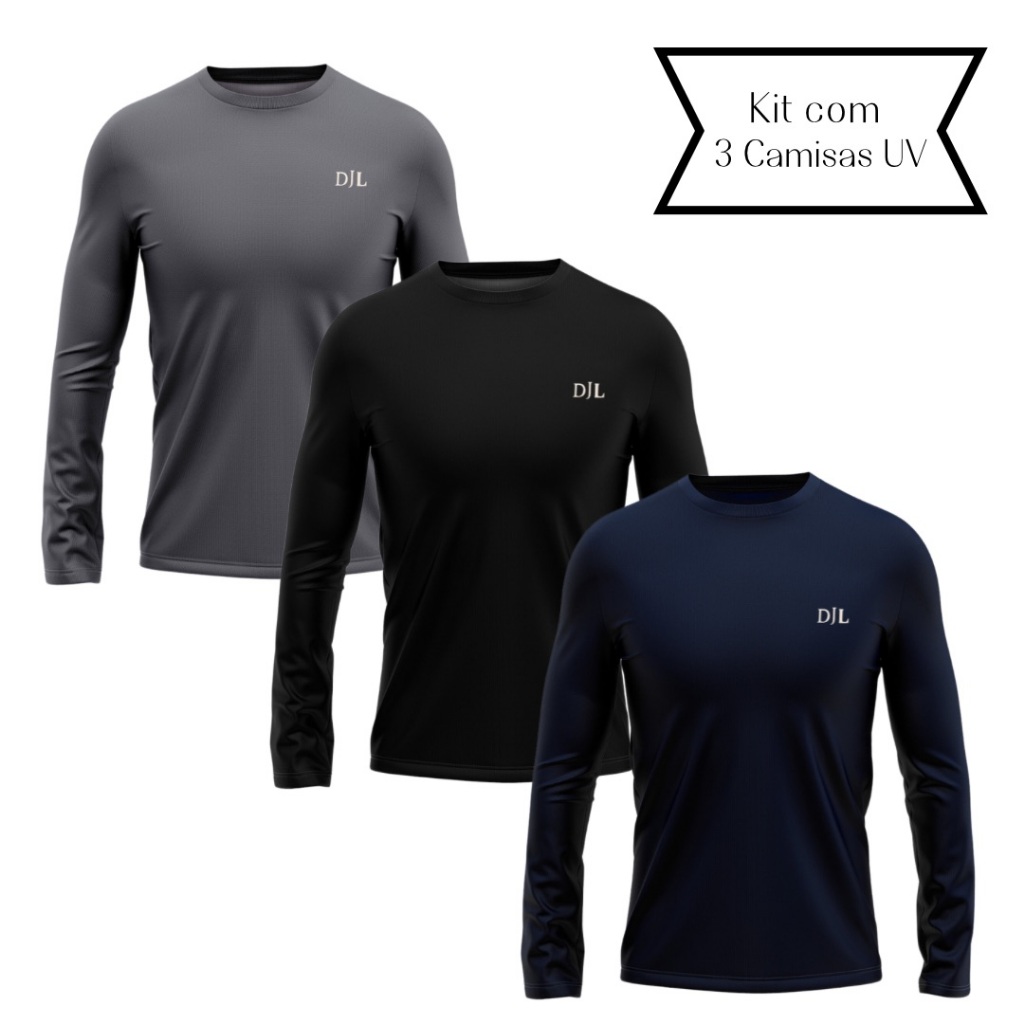 Kit 3 Camisas Proteção Solar Uv Camiseta Segunda Pele Térmica