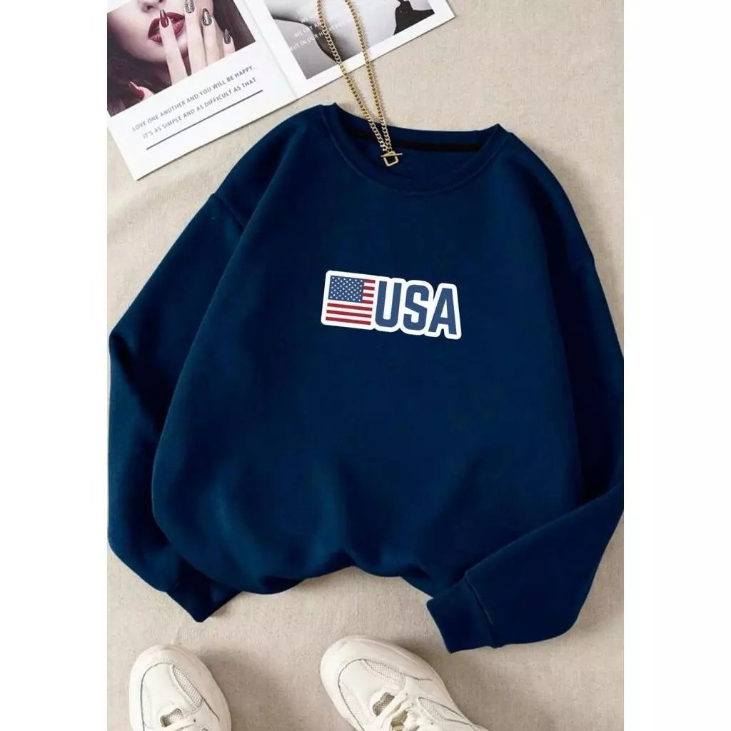 Moletom Careca USA Estampado Blusa de Frio Algodão Casaco Unissex
