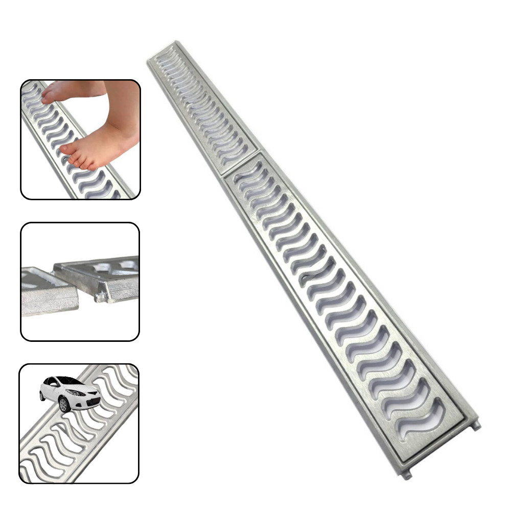 Ralo Grelha Linear 10x100cm Reforçada Em Alumínio Com Aro De Fixação Caixilho(2 Peças de 10x50cm)