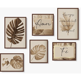 Kit 6 Quadros Decorativo Mdf Sala Grande Folhas Flores abstrato frases em Oferta na Shopee