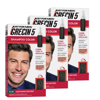 Kit 3x unidades Grecin 5 Shampoo Tintura Tonalizante Castanho Escuro H-45 60ml - Cobre os cabelos grisalhos em 5 minutos em Oferta na Shopee