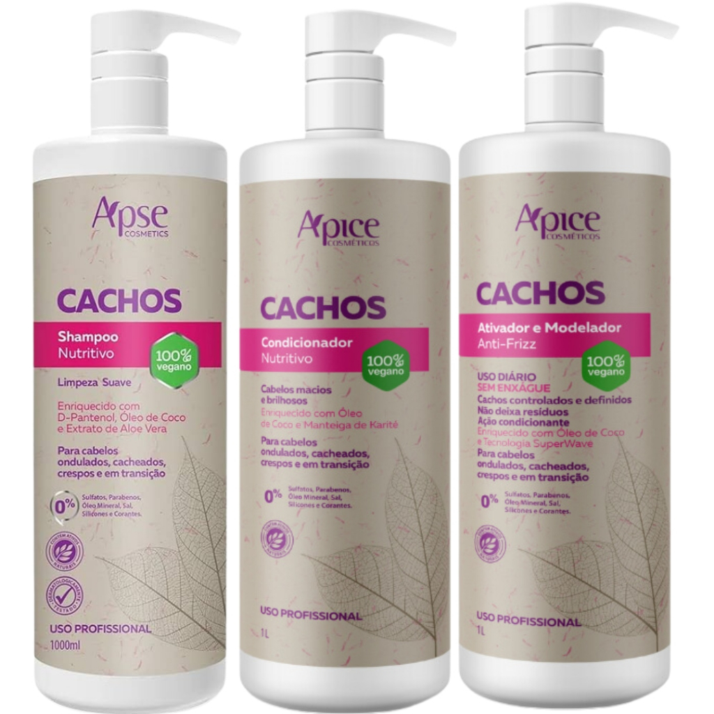 Kit Apice Shampoo + Condicionador + Ativador De Cachos Tratamento Capilar Cacheado Profissional Litro