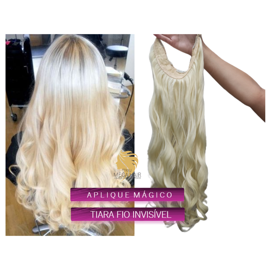 Aplique Cabelo Tic Tac Idêntico Humano Loiro Claríssimo Ondulado 70cm Igual Humano