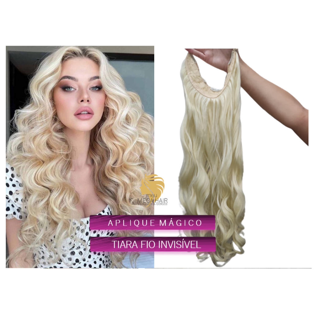Aplique Tic Tac Cabelo Loiro Claríssimo Ondulado 70cm 150grs Igual Humano