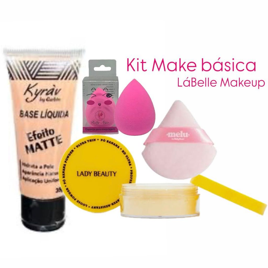 Kit Maquiagerm Base Pó Banana Pó Compacto Esponja Lady Beauty Kyrav