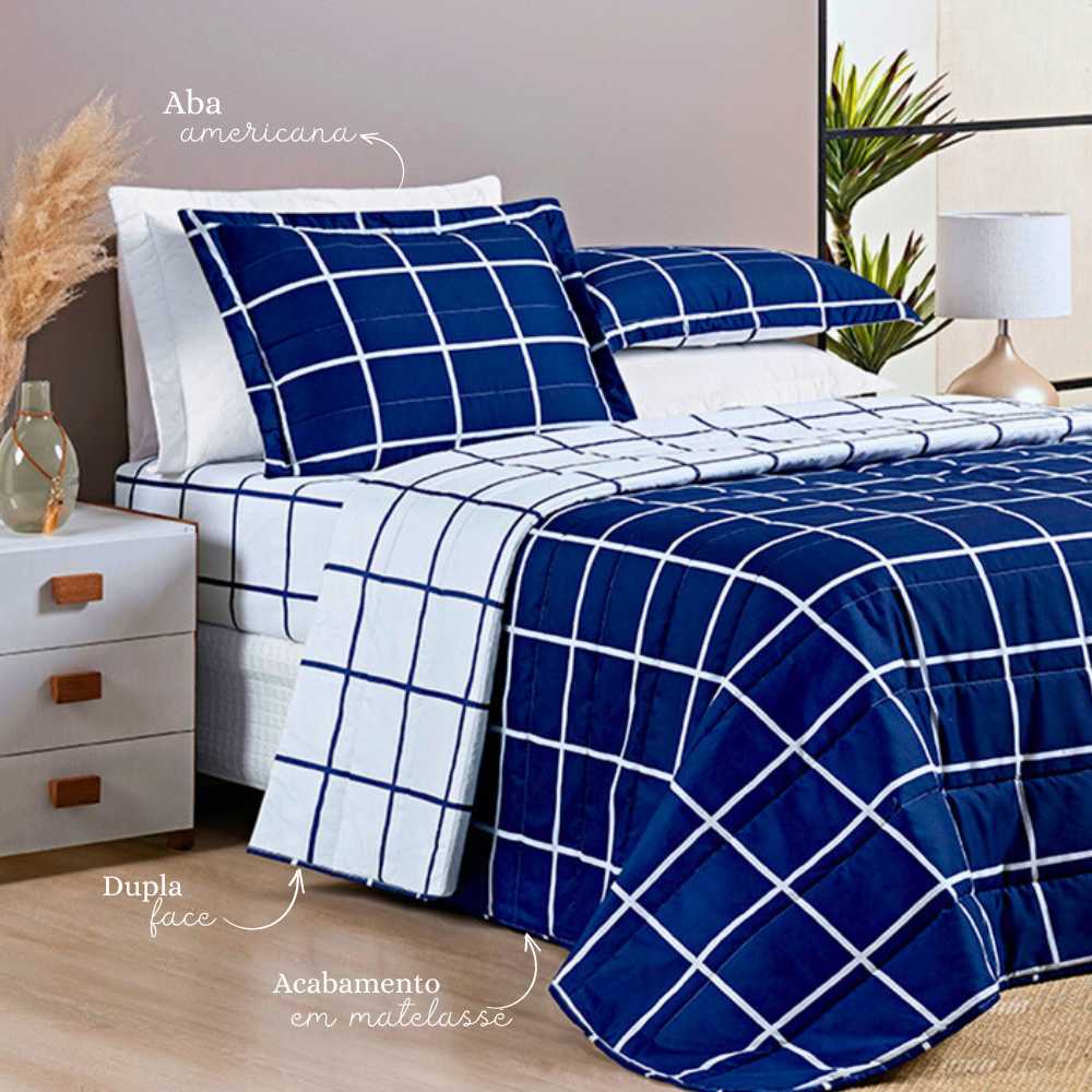 Colcha Cobre Leito 3 Peças KingQueenCasalSolteiro Dupla Face 200 Fios Percal Austin Matelado