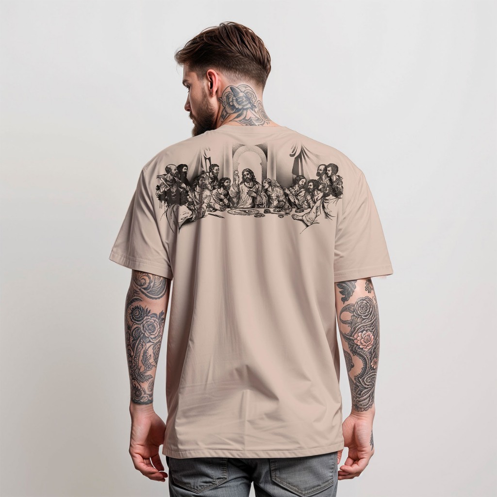 T-Shirt Masculina Santa Ceia Moda Cristã Camiseta 100% Algodão em Oferta na Shopee