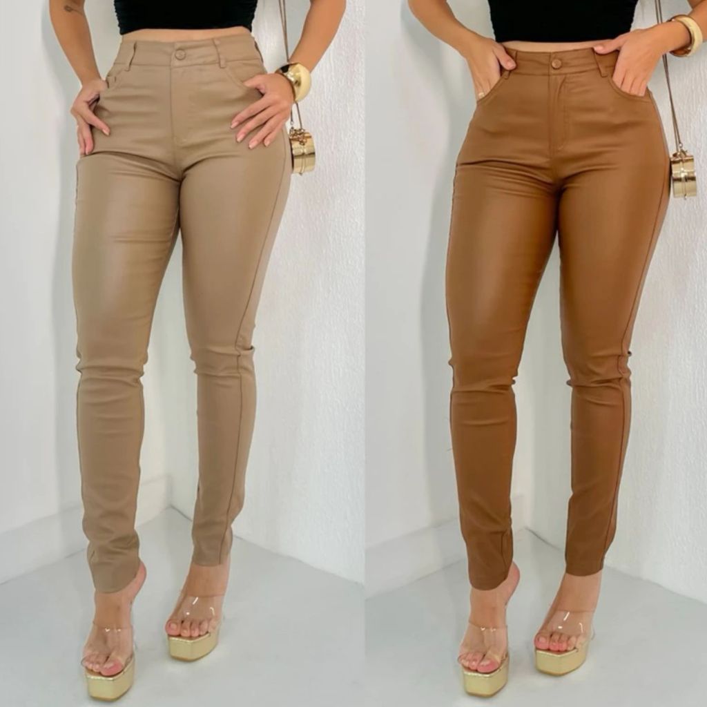 Calça Feminina Lisa Resinada Elastano Confortavel Blogueira Alta Tendencia QUEIMA DE ESTOQUE
