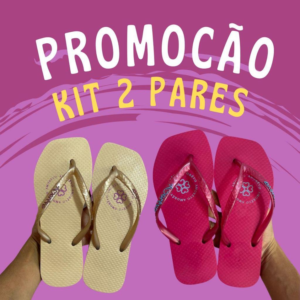 Kit 2 Pares de Chinelos Quadrado Feminino Amorêvo Leve Confortável