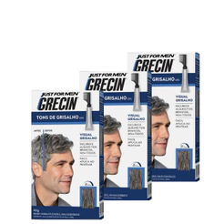 Kit 3x unidades Grecin Tons de Grisalho Gel Tonalizante - Escurece fios brancos - Aparência natural - Aplique ao pentear