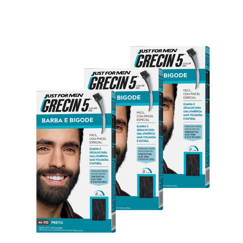Kit 3x unidades Grecin 5 Color Gel TIntura Tonalizante Barba e Bigode Preto M-110 - Cobre os fios grisalhos em 5 minutos em Oferta na Shopee