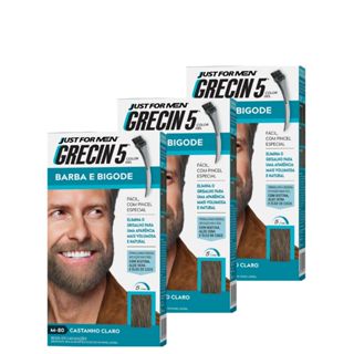 Kit 3 unidades  Grecin 5 Color Gel Tintura Barba e Bigode Castanho Claro M-80 28g - Cobre os fios grisalhos em 5 minutos em Oferta na Shopee
