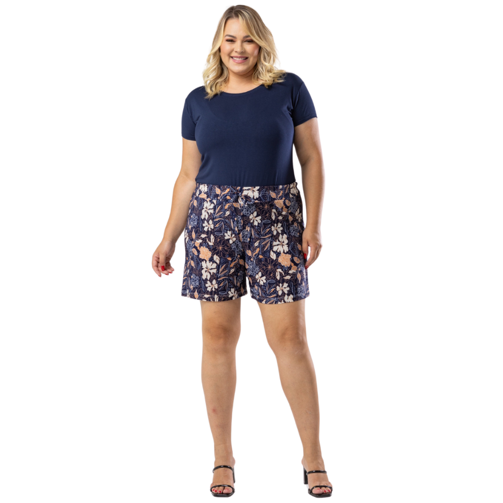 Bermuda Plus Size Feminina Senhora Liganete Estampada Cintura Elástica Fresquinha Conforto Dia a Dia Veste 42 ao 50