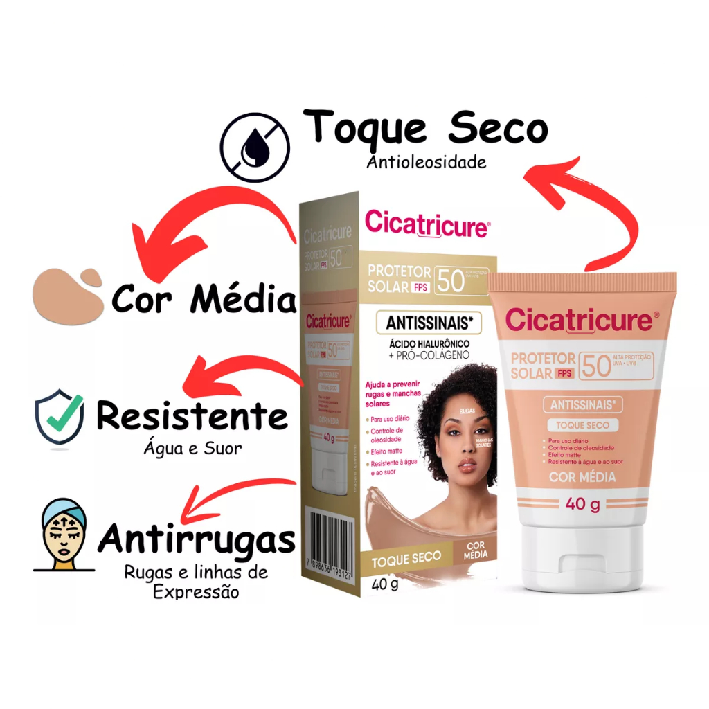 Protetor Solar Cicatricure Cor Média 50 Fps Antissinais