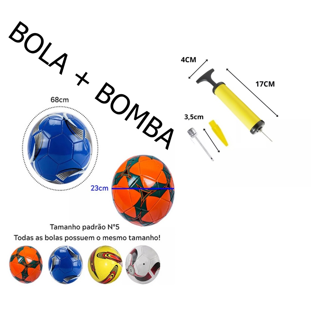 Bola + Bomba De Futebol Para Campo Costurada Número 5  Para Treino Diversão Pvc Diversas