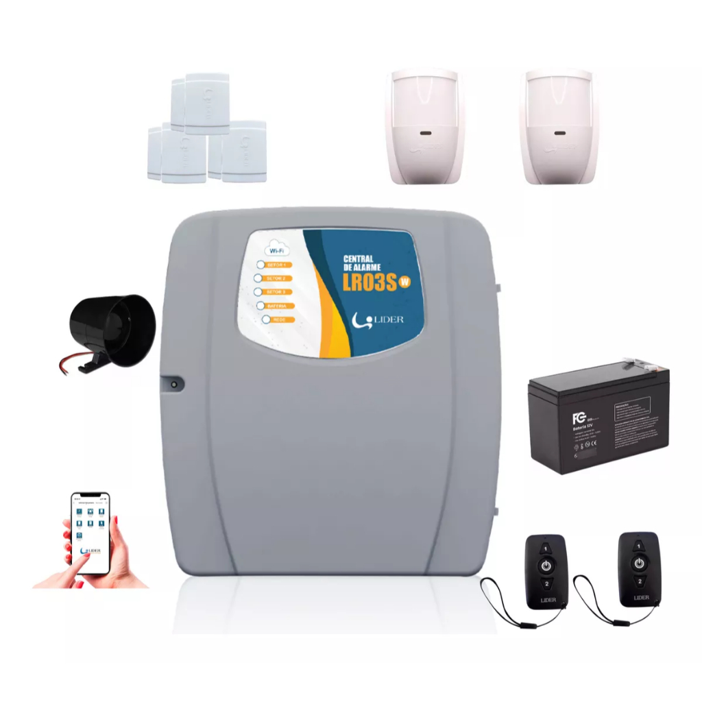 Kit Alarme Wifi Sem Fio 5 Sensores Sirene Bateria 2 Controle