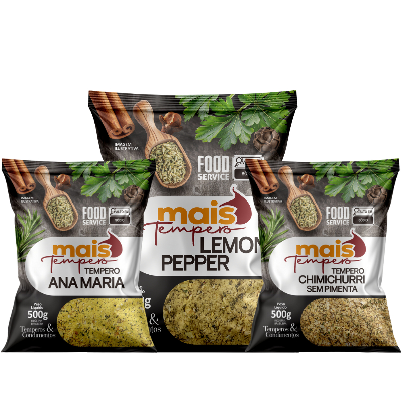 Kit Tempero Chimichurri Sem Pimenta, Ana Maria e Lemon Pepper 500g De Cada
