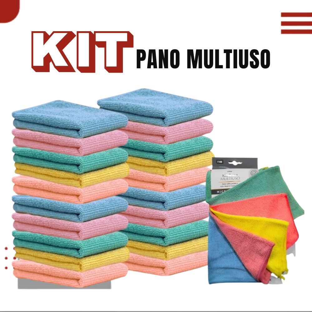 Kit Panos De Microfibra Multiuso 25x25cm Limpeza Sem Riscos - 3/5/6/9/10/12/15/20 Peças