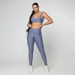 Conjunto Fitness Feminino Azul Jeans Academia Poliamida Top e Legging Feminina Crossfit Glow