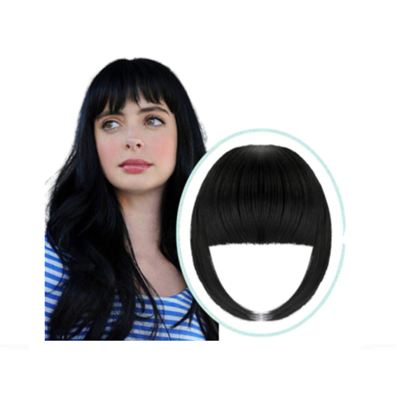 Aplique Cabelo Bio Humano Franja Russa Preto Liso Top Mega Hair