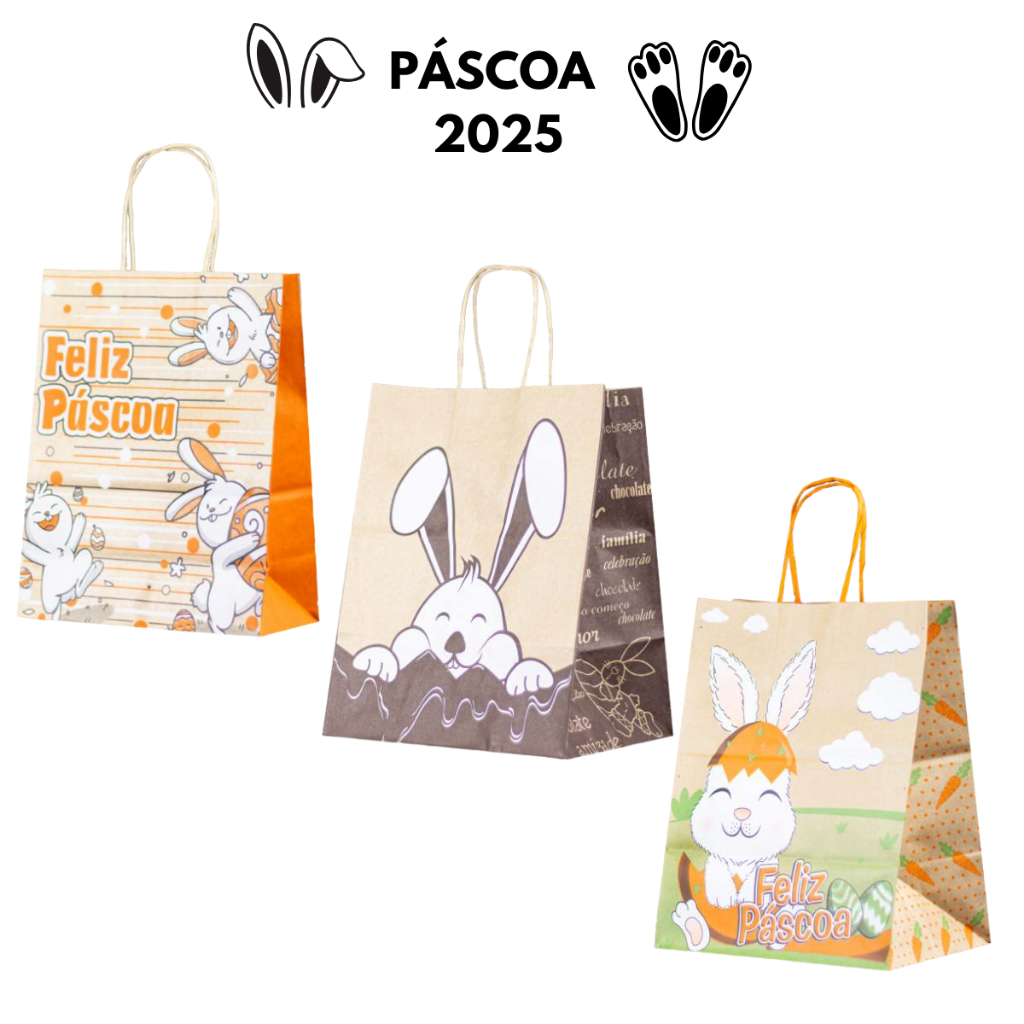 Kit 10 Sacola kraft Para Ovos de Páscoa Tema Páscoa Diversos Tamanhos (Idéia) Páscoa 2026 em Oferta na Shopee
