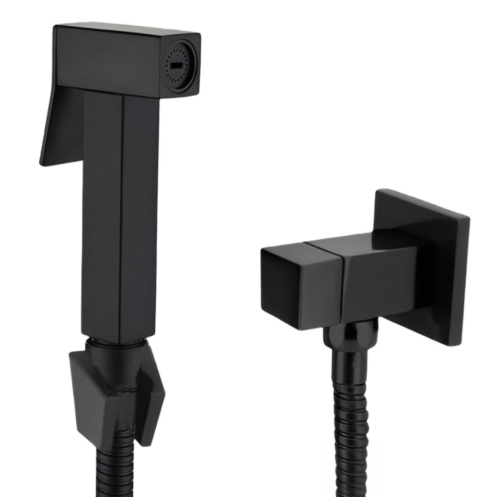 Ducha Higienica Quadrada Preto Fosco Para Banheiro Lavabo 1/4 de Volta Super Luxo