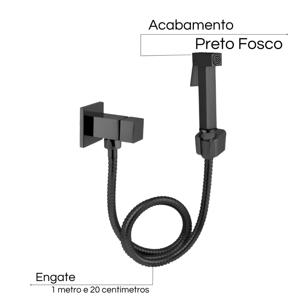Ducha Higienica Quadrada Preto Fosco Para Banheiro Lavabo 1/4 de Volta Super Luxo · foto 2