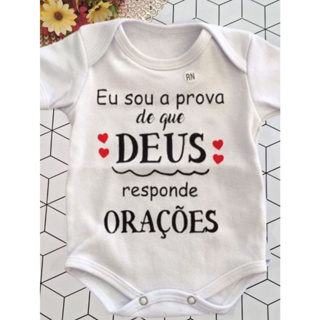 Body de Bebe Manga Curta Frases Prova Oração Unissex 100% Suedine em Oferta na Shopee