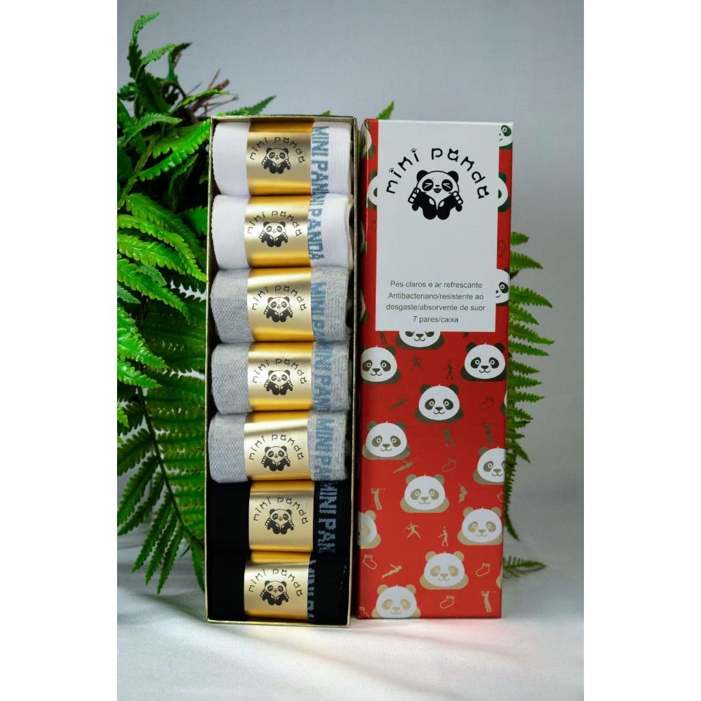 Kit 7 par Meias cano médio e Curto mini panda unisexy antibacteriano resistente ao suor tecido algodão  com elastano em Oferta na Shopee