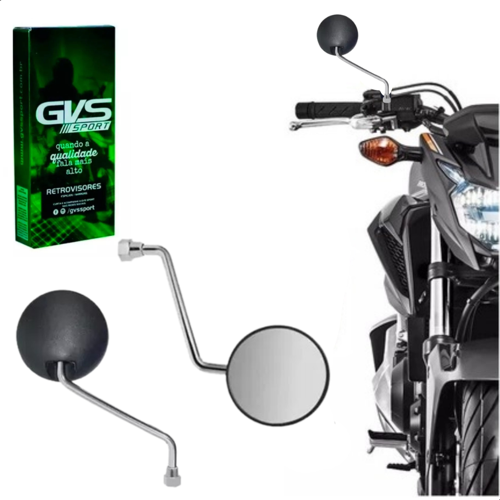 Retrovisor Gvs Moto Dt200 Mini Haste Cromada Rosca Para Honda Par em Oferta na Shopee