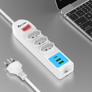 Extensão 3 Tomadas 2 USB Padrão e 1 USB Tipo C Economia de Energia e Design Seguro OI-TO144 em Oferta na Shopee
