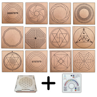 kit caixa + 12 gráficos radiônicos em mdf 20x20cm + relógio com prancha francesa (Grupo 1) em Oferta na Shopee