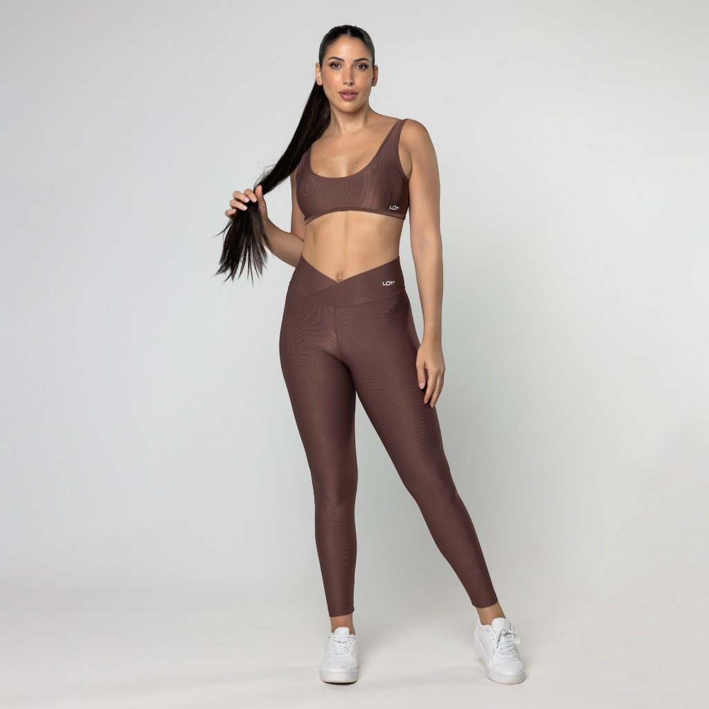 Conjunto Fitness Feminino Marrom Academia Poliamida Top e Legging Feminina Crossfit Glow